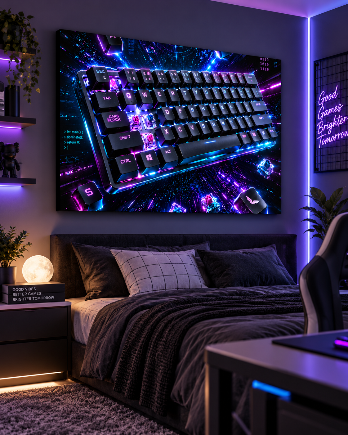 RGB-Tastatur mit WASD – Neon-Gaming-Leinwandbild, Produktansicht 4