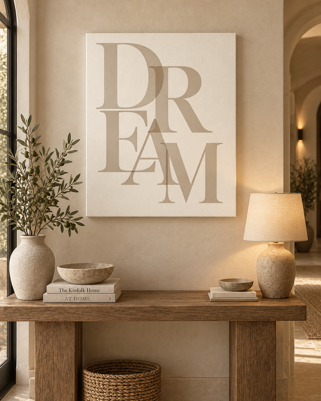 DREAM – minimalistisches Leinwandbild in Beige