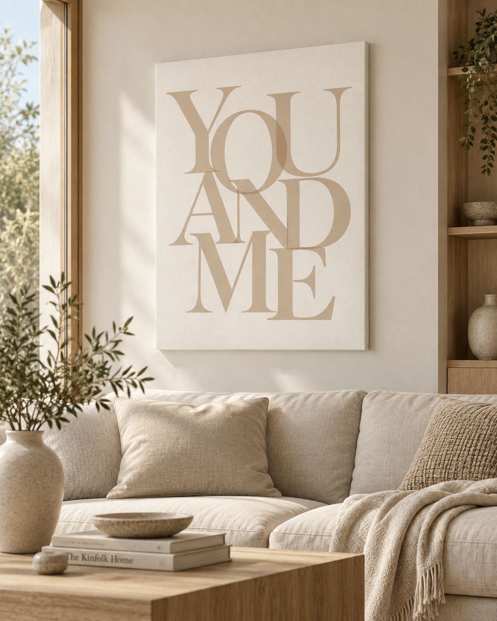 YOU AND ME – minimalistisches Leinwandbild in Beige