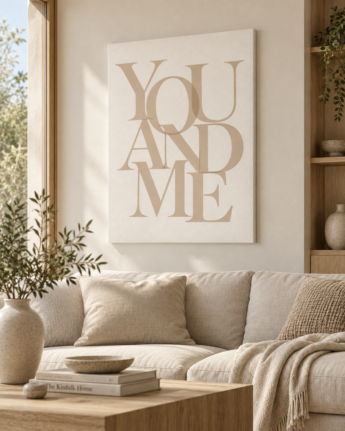 YOU AND ME – minimalistisches Leinwandbild in Beige