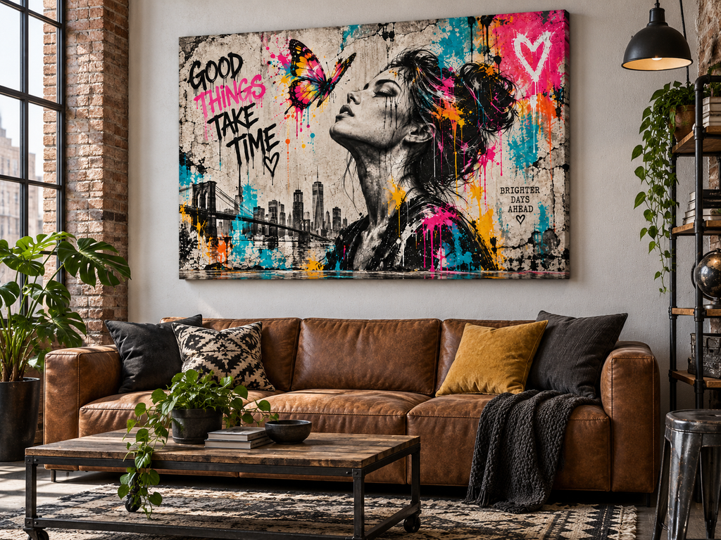 Good Things Take Time – Street-Art Leinwandbild