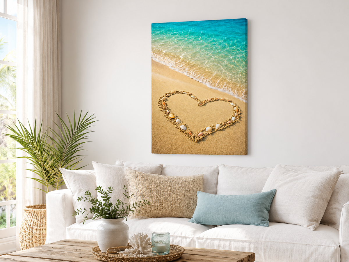Muschelherz am Strand – maritimes Leinwandbild, Produktansicht 4