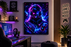 Cyber Gamer mit Headset – Neon-Leinwandbild, Produktansicht 4