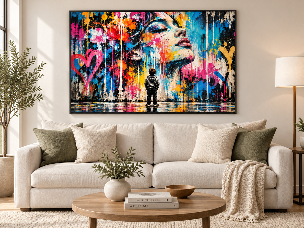 Street-Art Leinwandbild mit Kind und Frauenporträt – Produktansicht 9