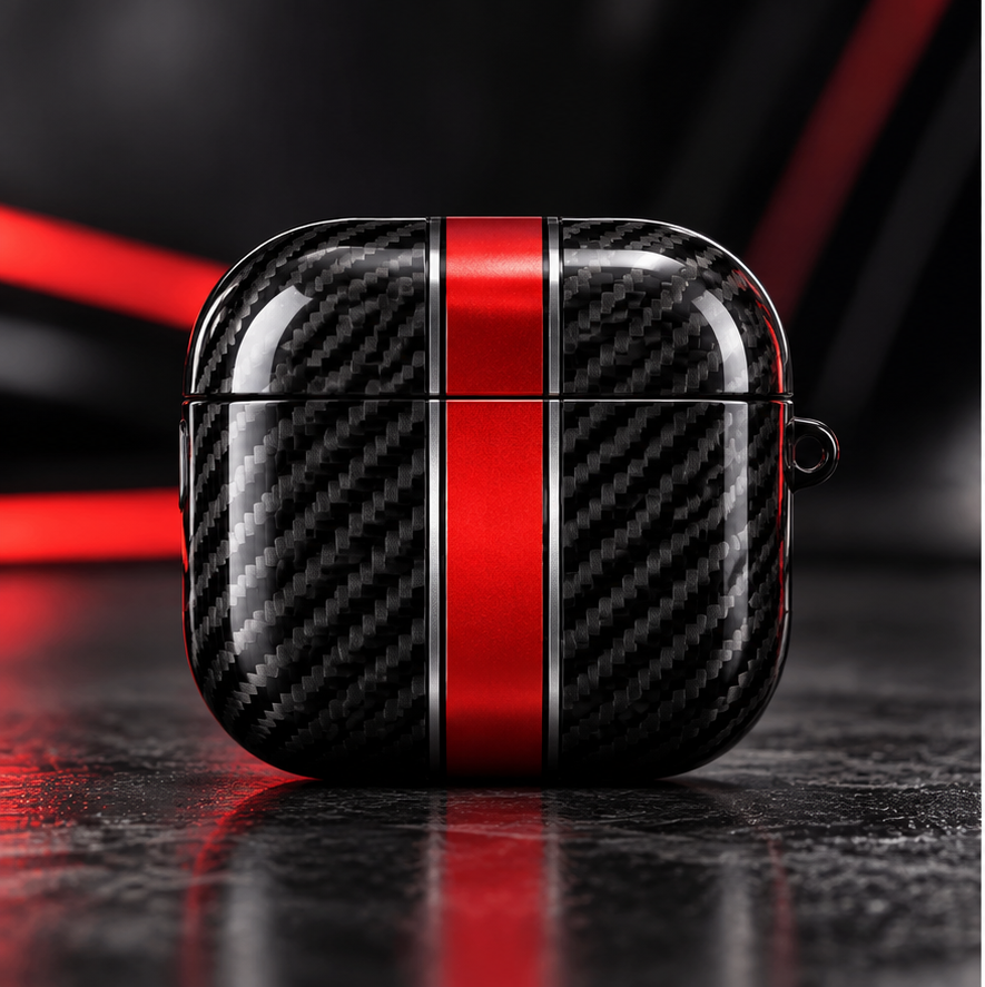 AirPods Hülle Carbon Schwarz Rot im Premium Racing Design