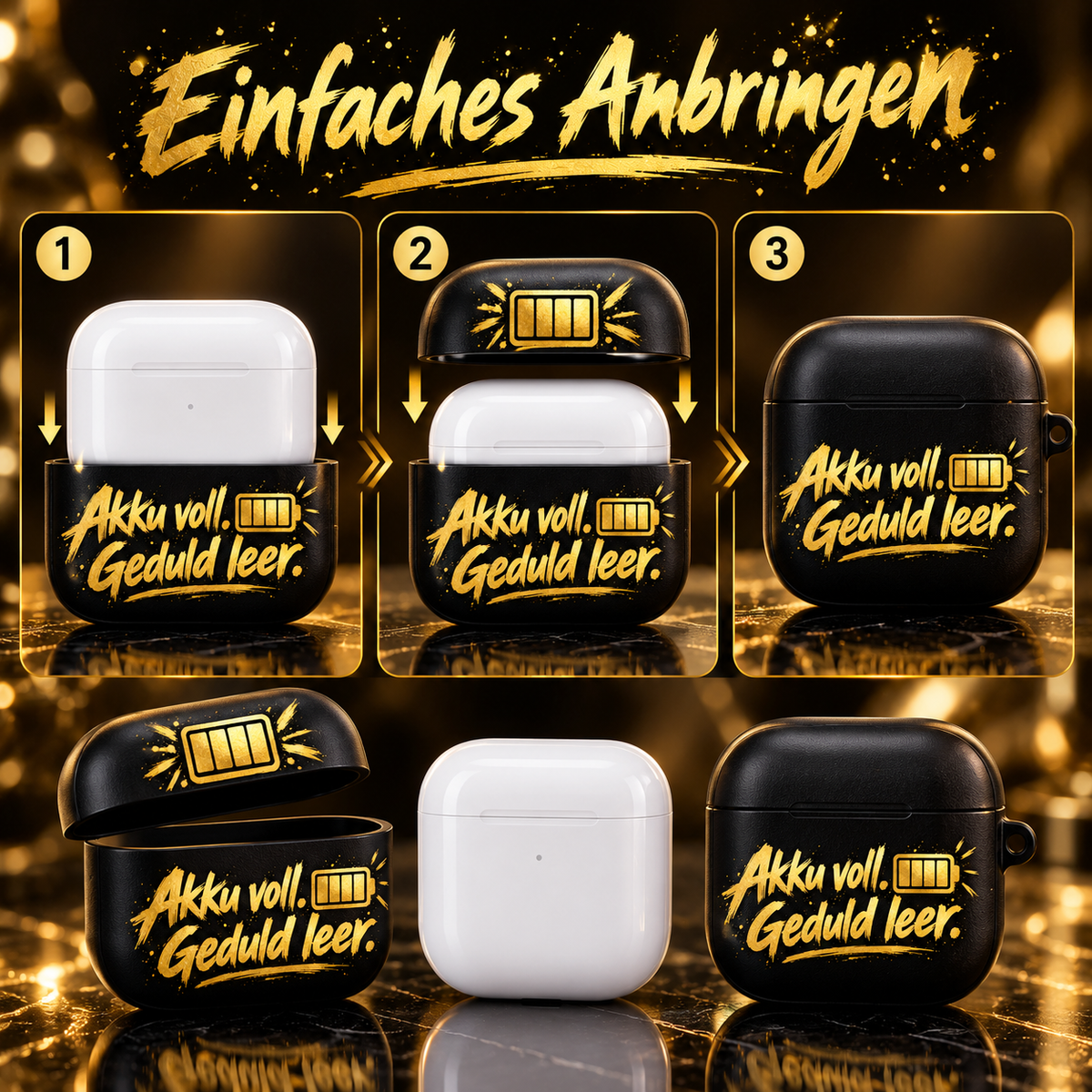 Anleitung zum einfachen Anbringen der schwarzen AirPods Hülle
