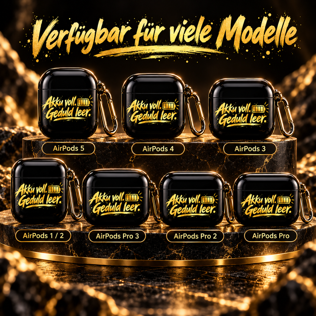 Schwarzes AirPods Case Akku voll Geduld leer für sieben AirPods Modelle