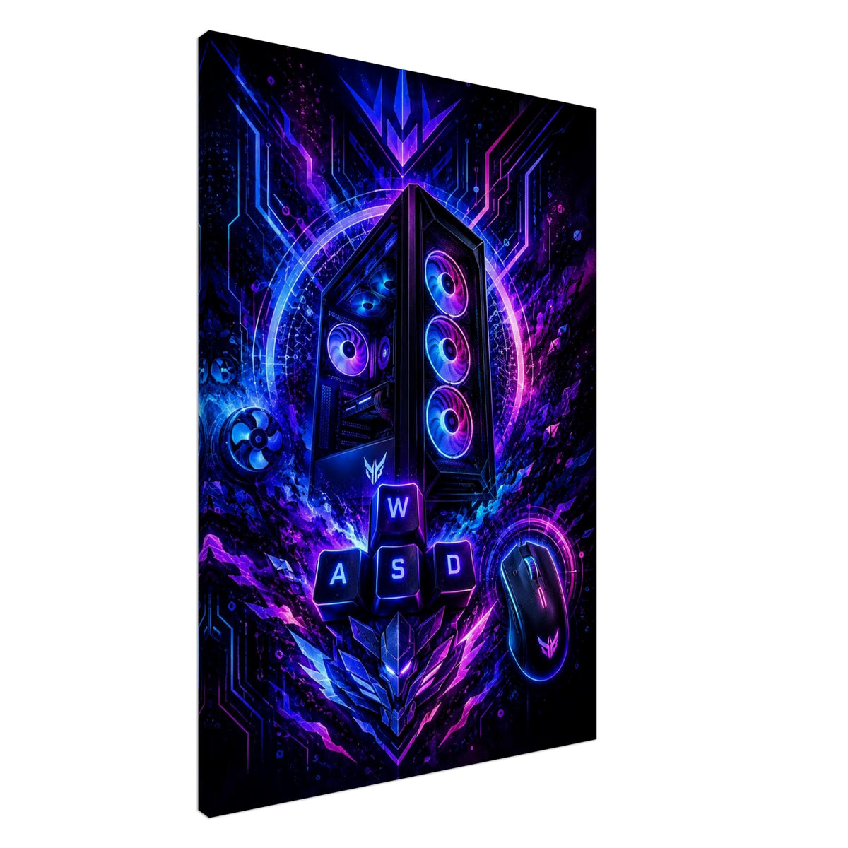 RGB-Gaming-PC mit WASD – Neon-Leinwandbild, Produktansicht 5