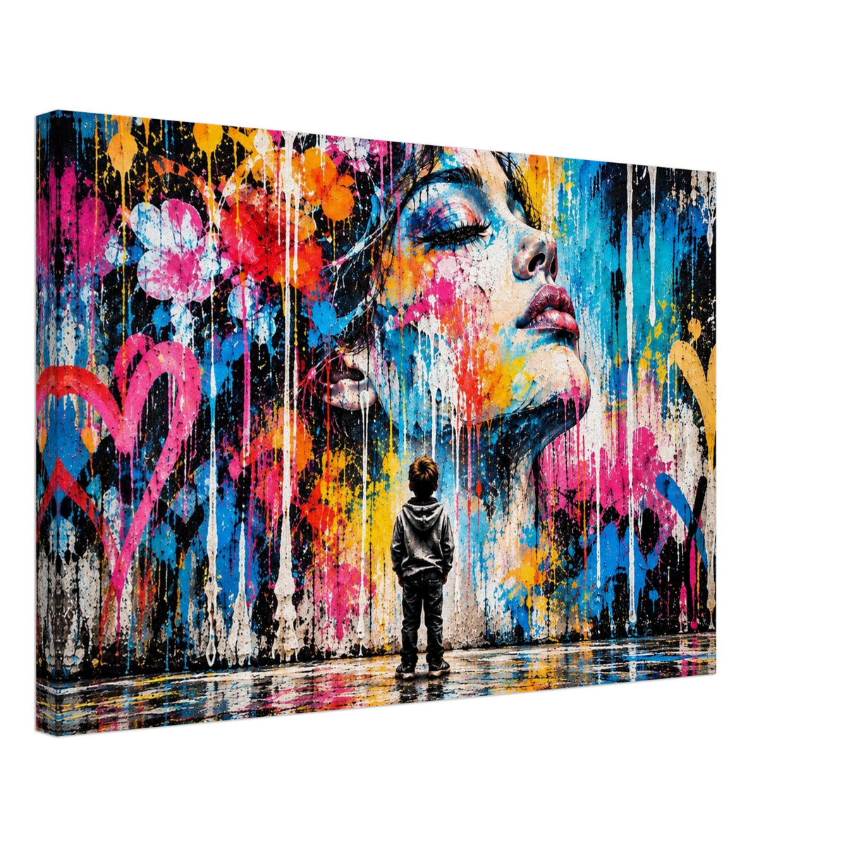 Street-Art Leinwandbild mit Kind und Frauenporträt – Produktansicht 5