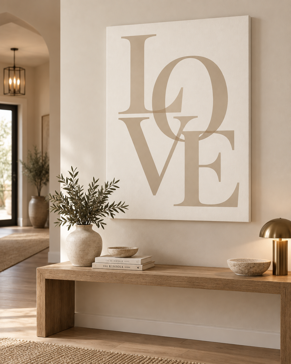LOVE – minimalistisches Leinwandbild in Beige