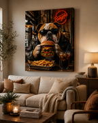 Bulldogge mit Burger und Pommes – humorvolles Leinwandbild, Produktansicht 4
