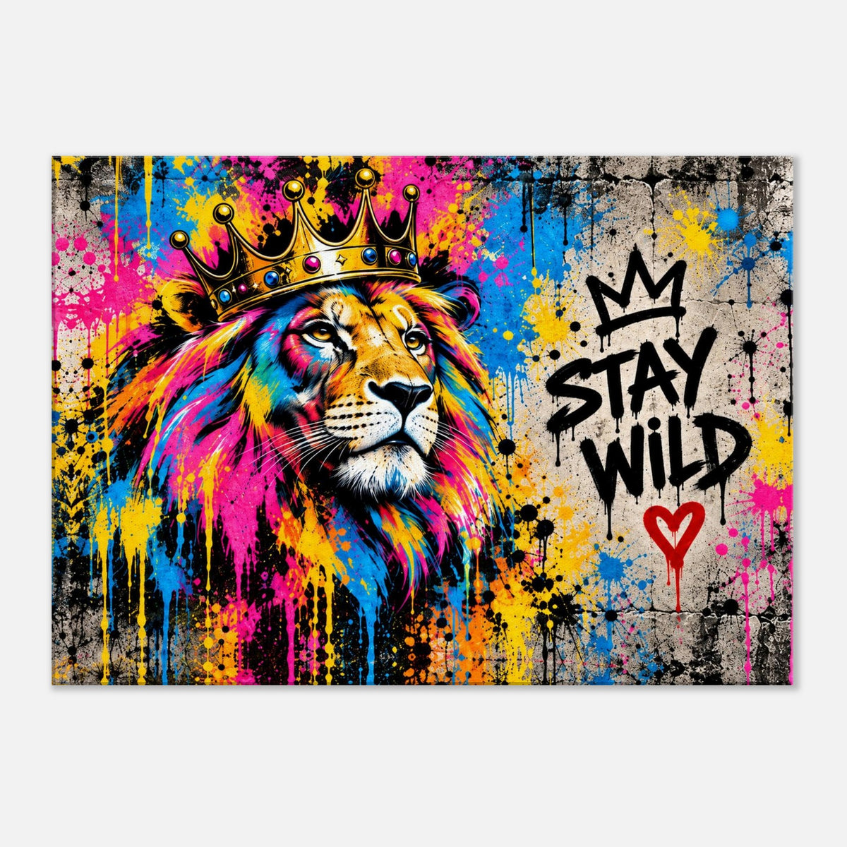 Bunter Löwe Stay Wild Leinwand – Produktansicht 2