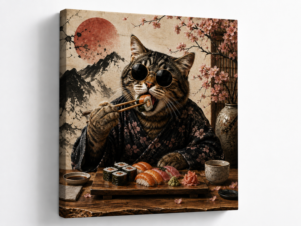 Katze mit Sushi – humorvolles Leinwandbild, Produktansicht 1