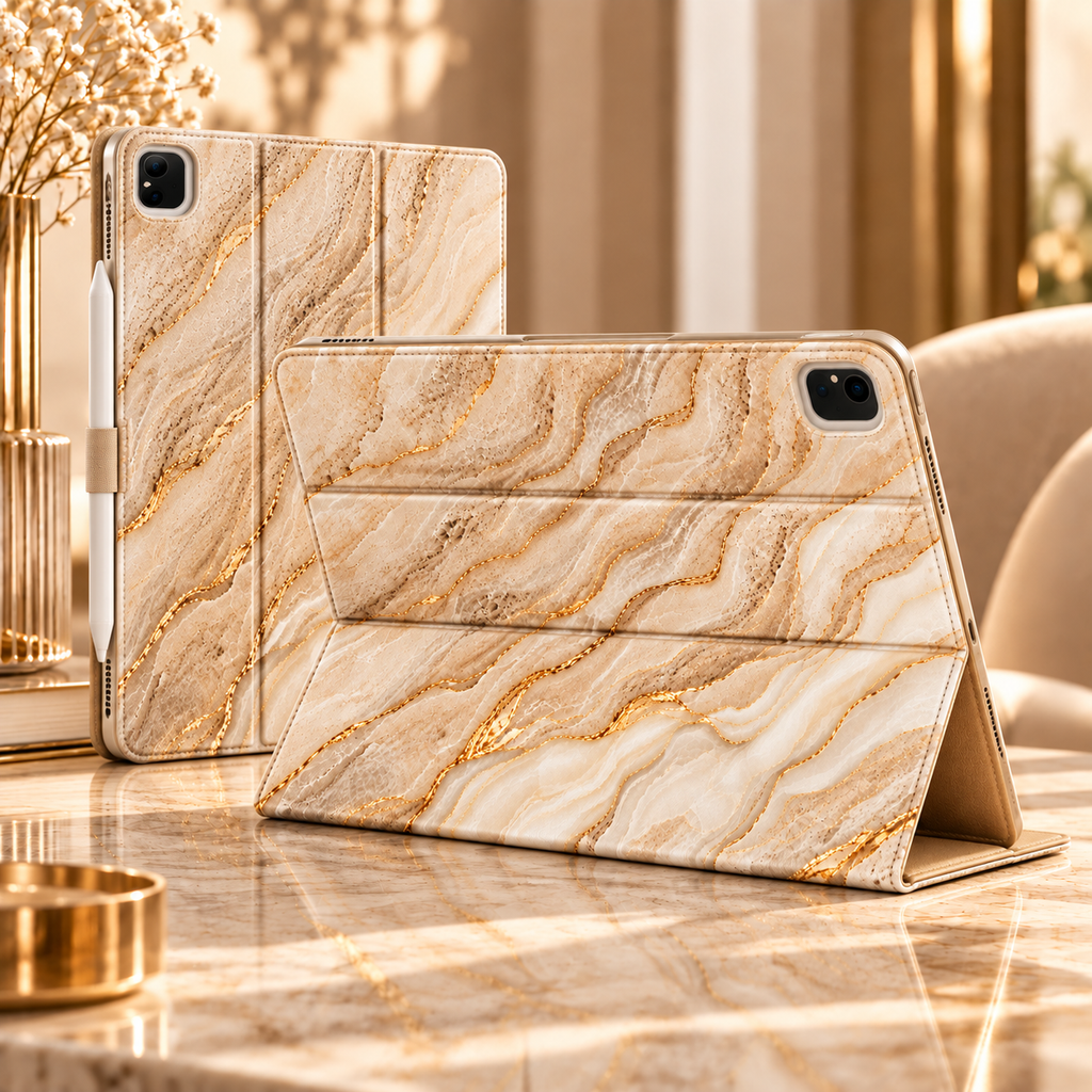 Beige Gold Marble iPad Hülle – Premium Ansichten
