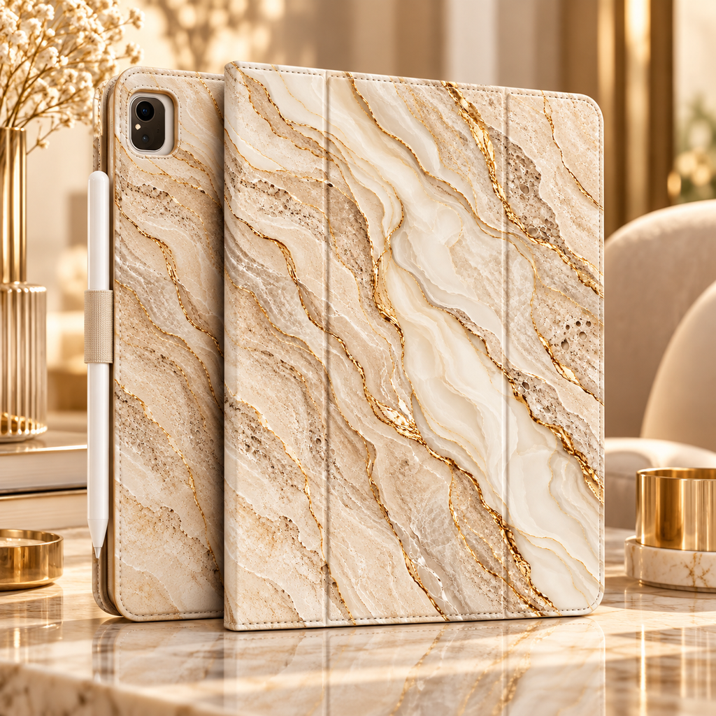 Beige Gold Marble iPad Hülle – Premium Hauptansicht