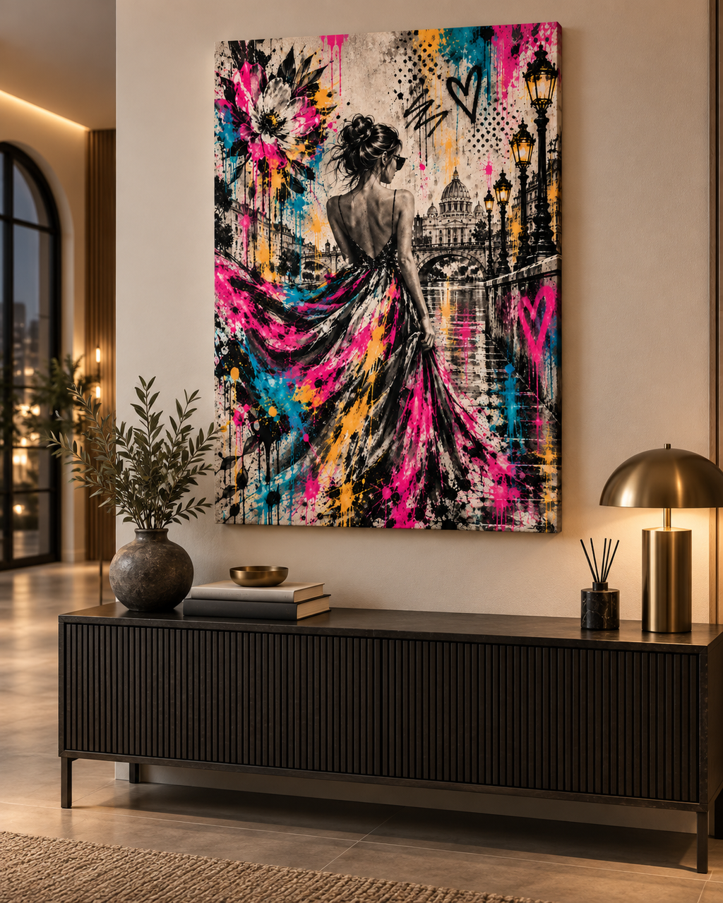 Street-Art Frau in Rom – farbenfrohes Leinwandbild