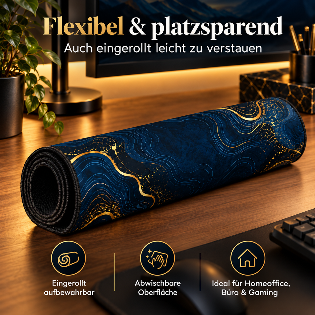 Blue Topography Schreibtischunterlage flexibel und eingerollt