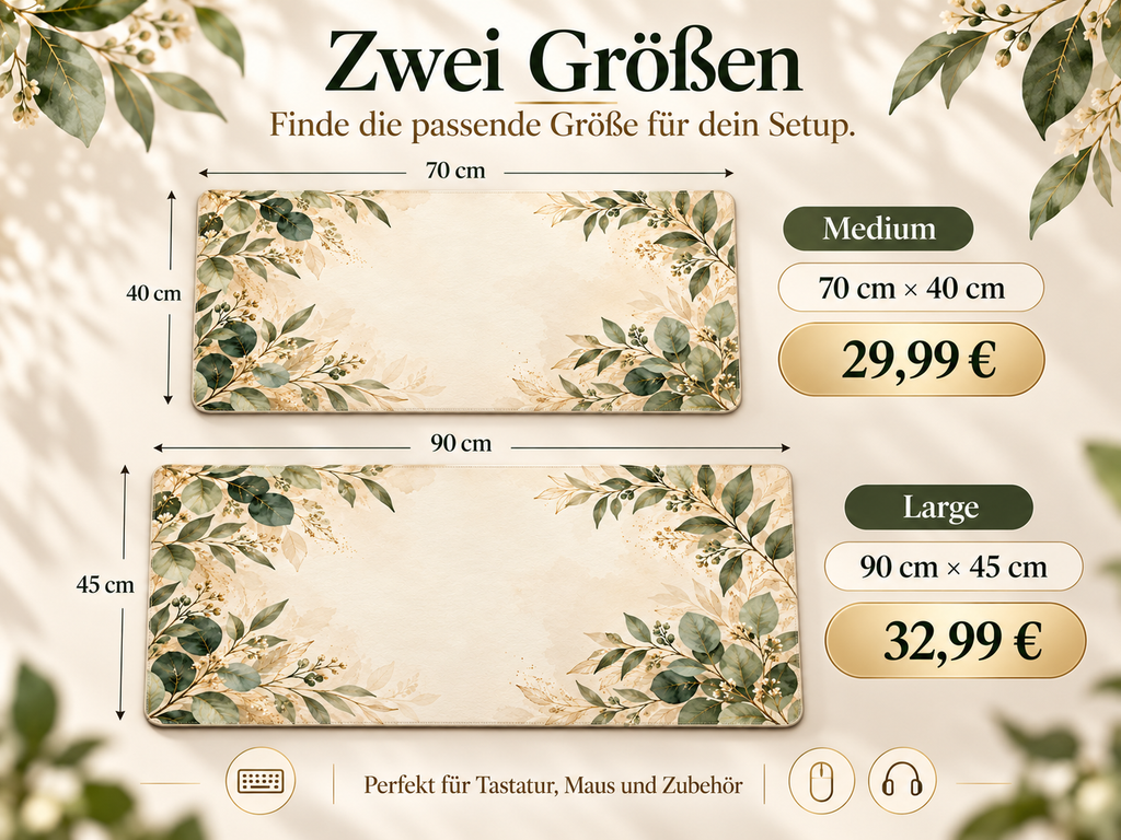 Botanical Green Desk Mat Größen 70x40 und 90x45
