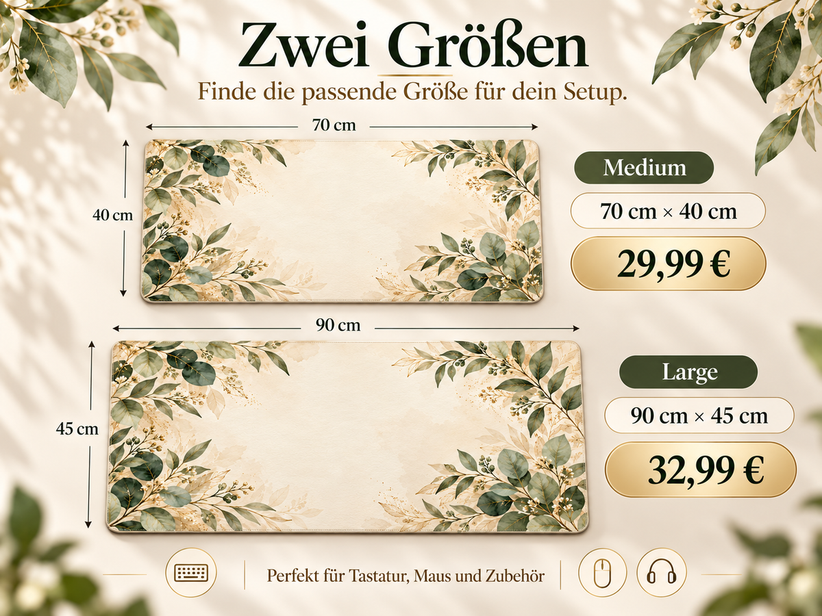 Botanical Green Desk Mat Größen 70x40 und 90x45