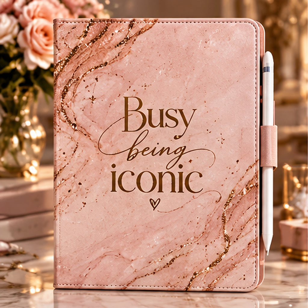 Busy Being Iconic iPad Hülle Rosa Gold – Premium Hauptansicht