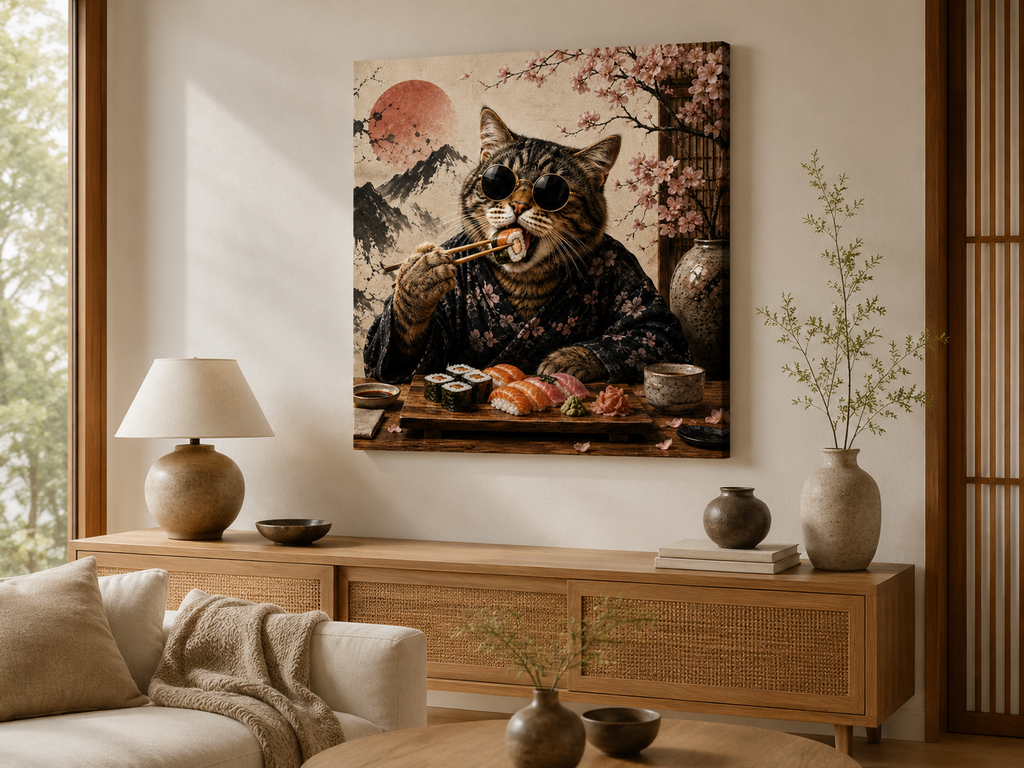 Katze mit Sushi – humorvolles Leinwandbild, Produktansicht 2