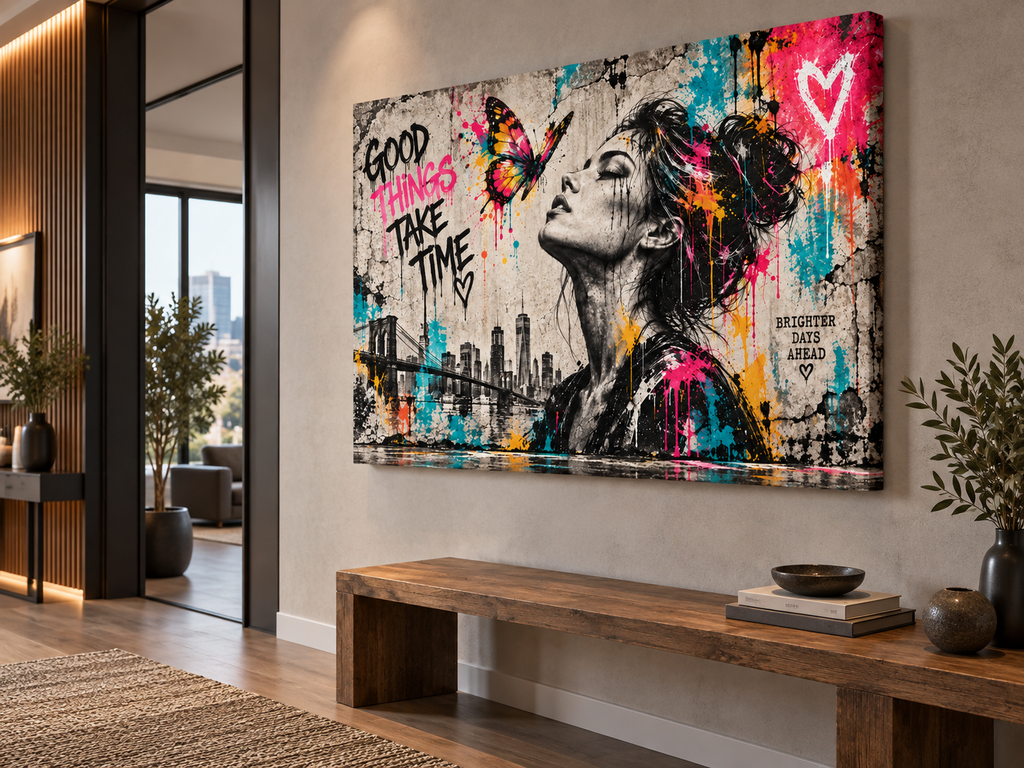 Good Things Take Time – Street-Art Leinwandbild