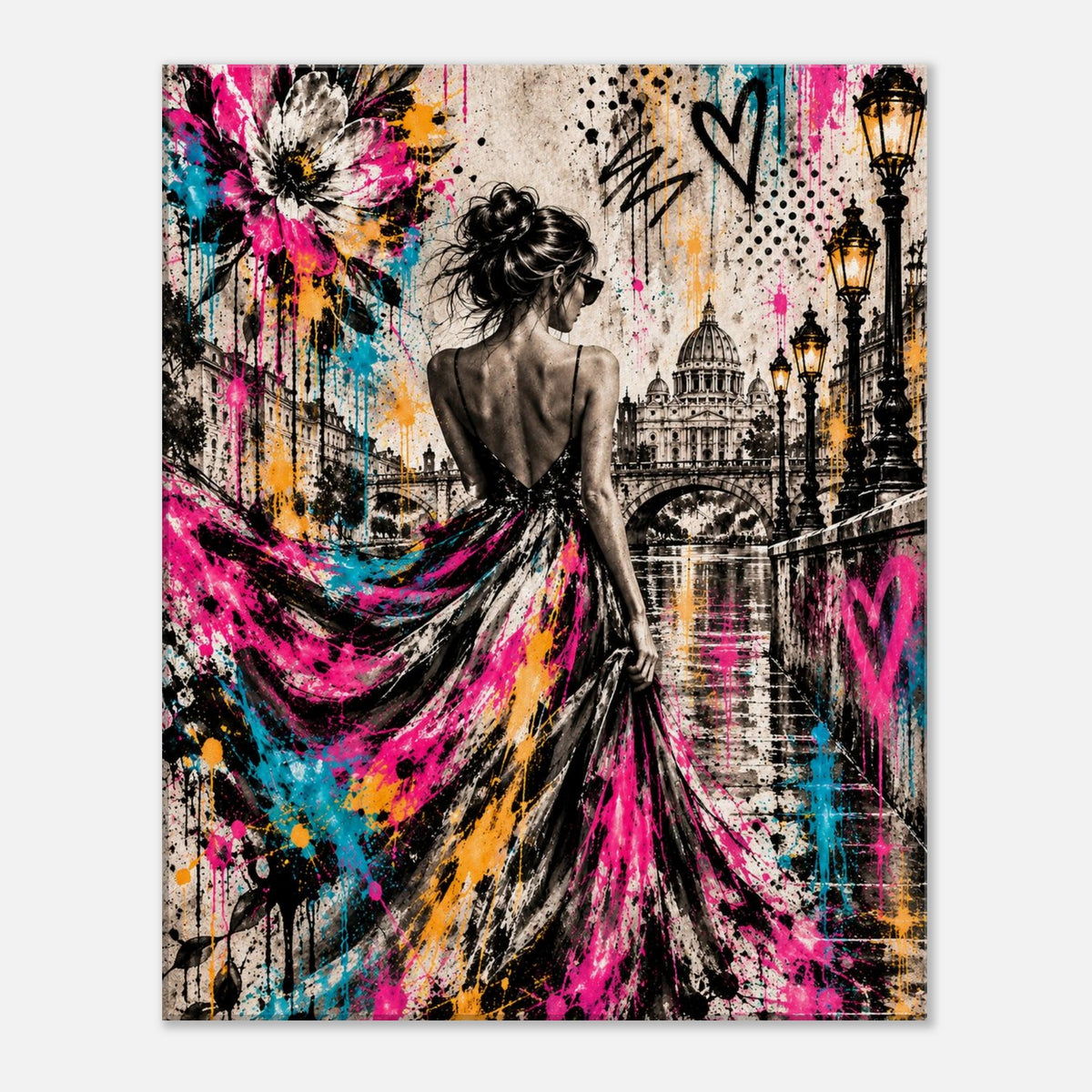 Street-Art Frau in Rom – farbenfrohes Leinwandbild