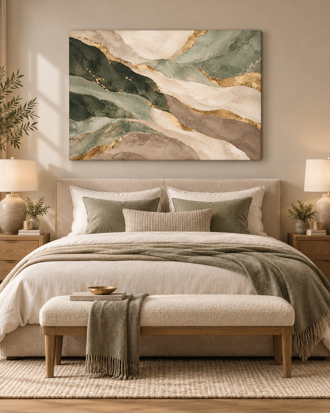Sage & Gold – abstraktes Leinwandbild in Grün und Beige