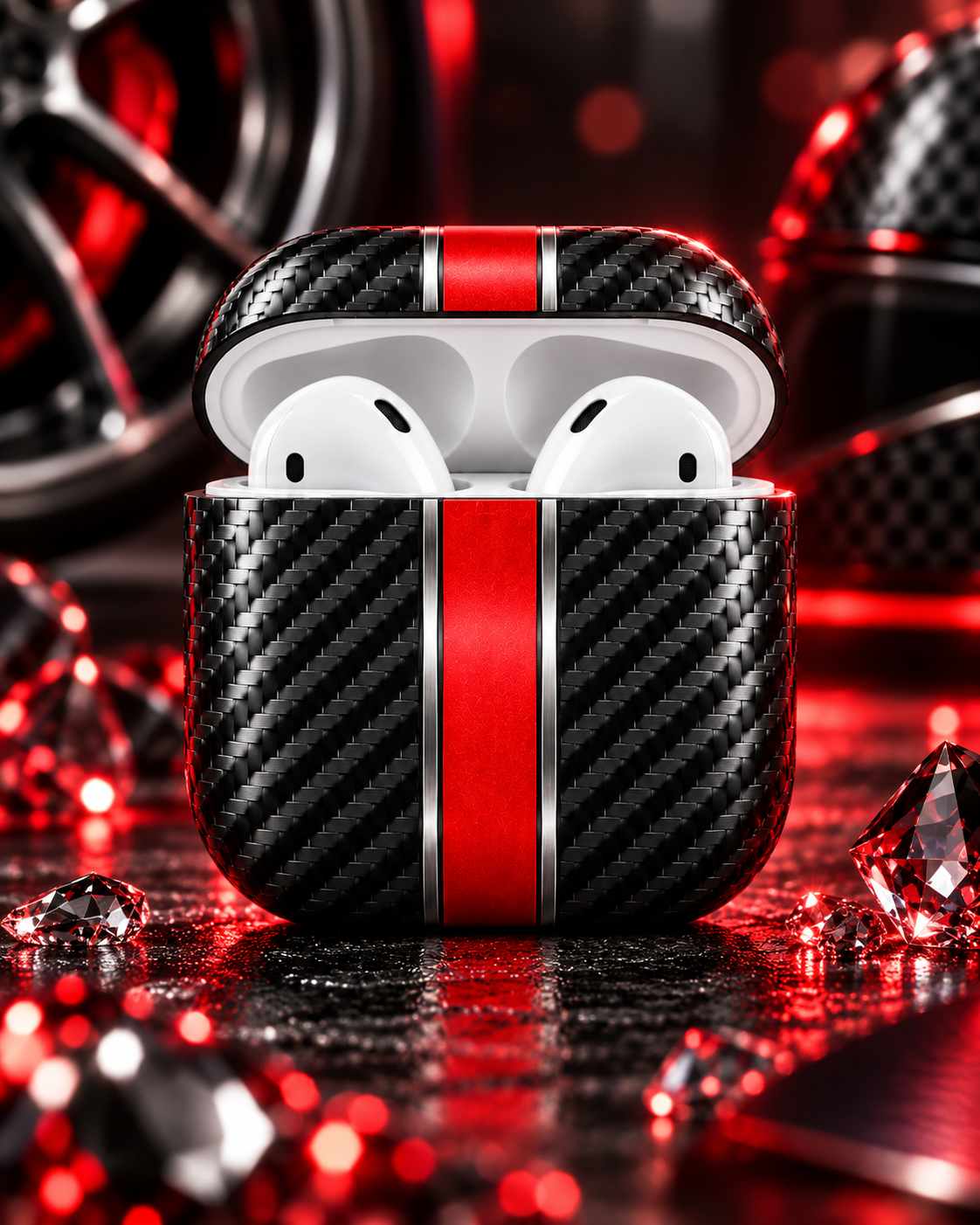 Carbon Racing AirPods Case Schwarz Rot – Premium Produktbild