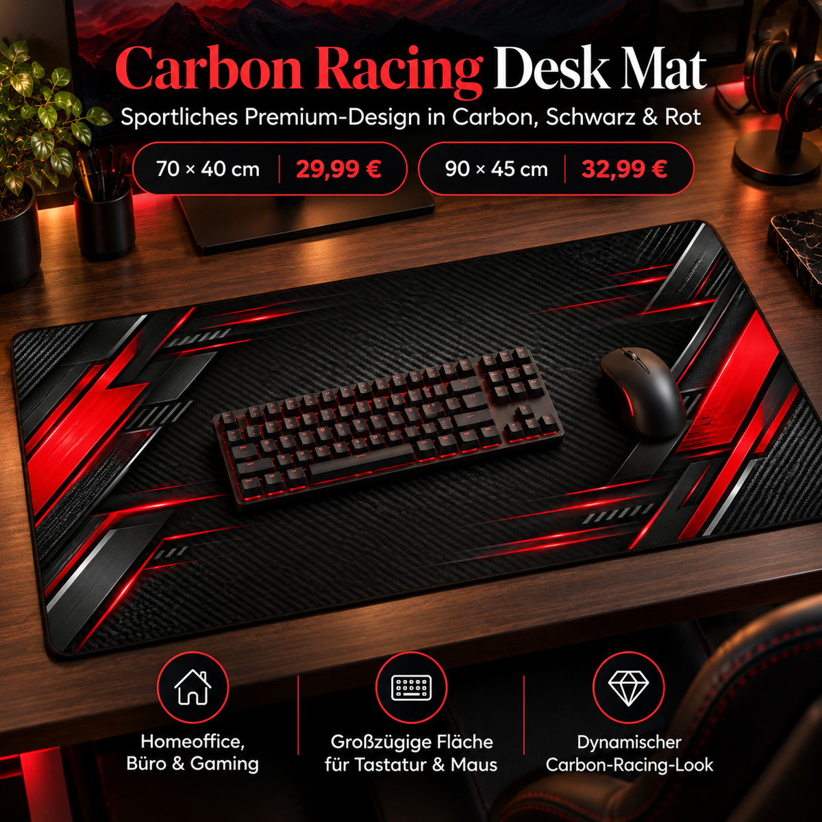 Carbon Racing Schreibtischunterlage im Premium Gaming Setup