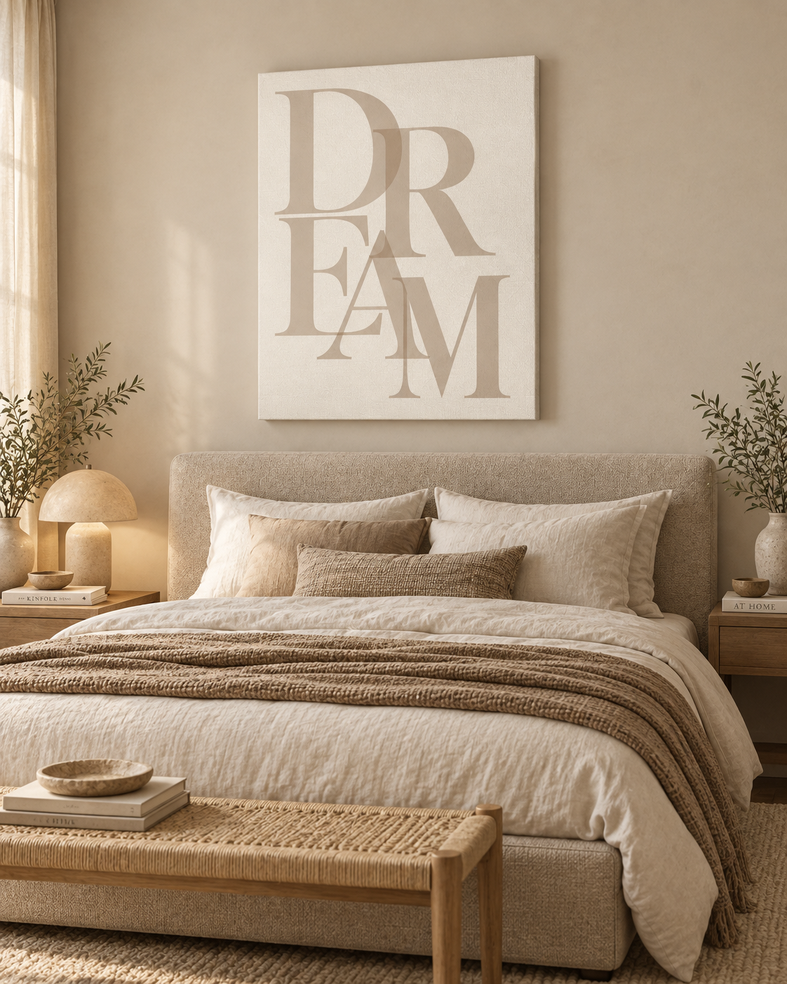 DREAM – minimalistisches Leinwandbild in Beige