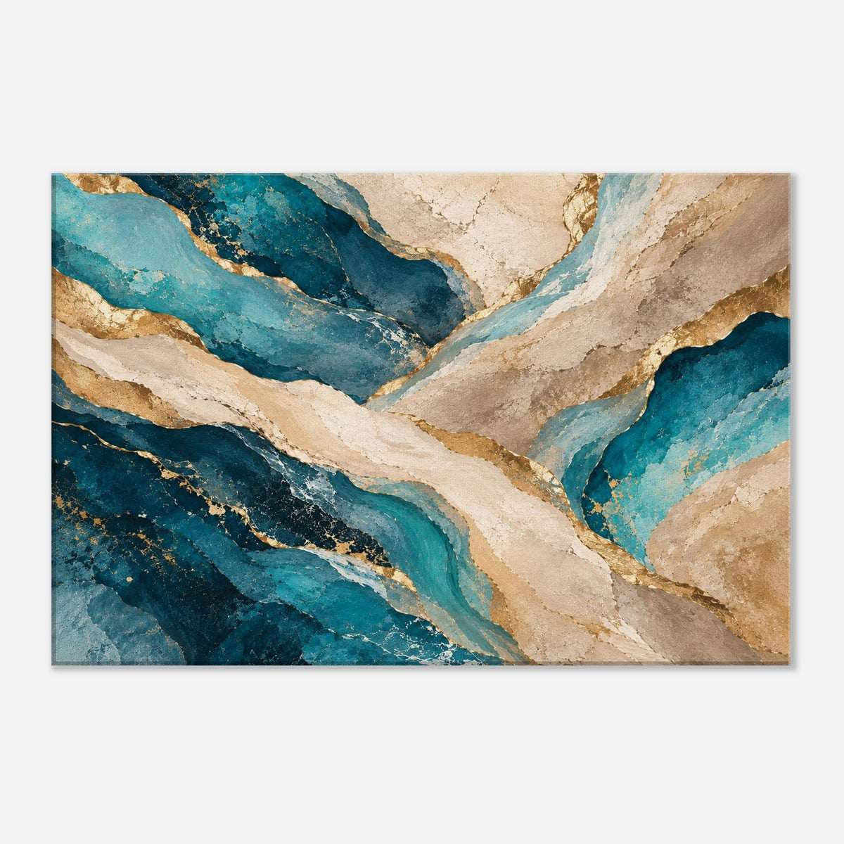 Blue & Terracotta – abstraktes Leinwandbild mit Goldakzenten