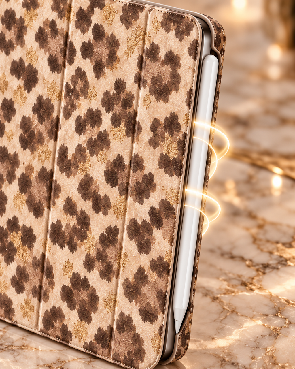 Champagne Leopard iPad Hülle – magnetische Stiftladung
