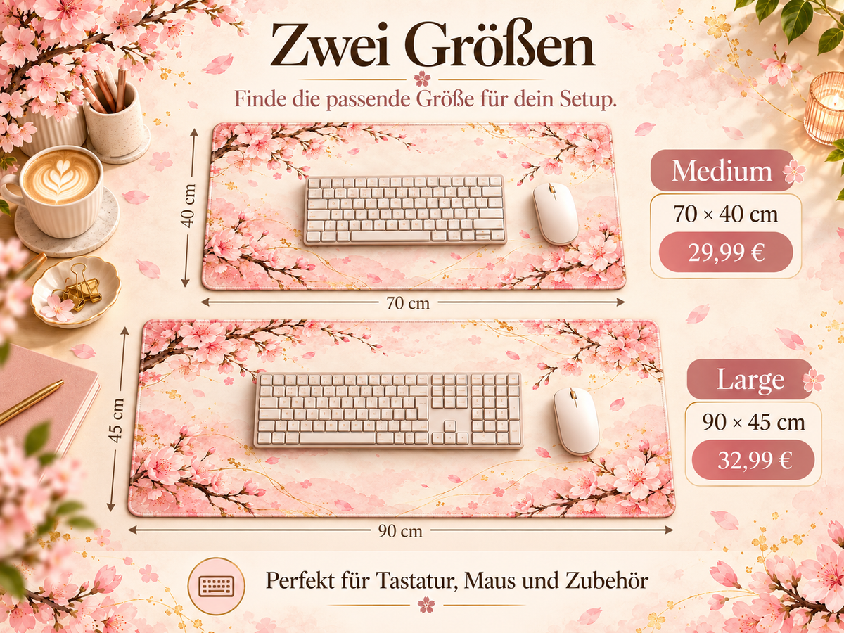 Cherry Blossom Desk Mat Größen 70x40 und 90x45