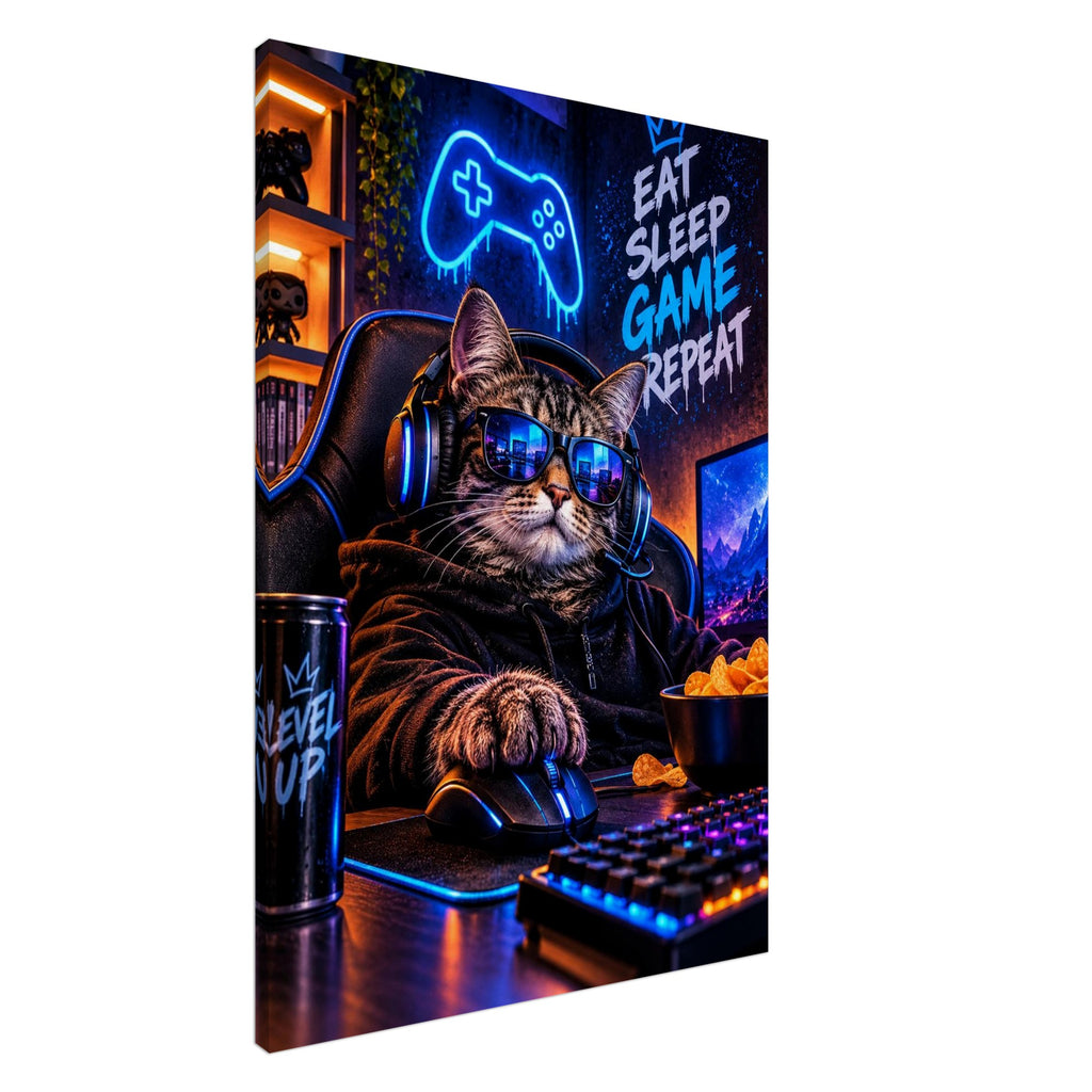 Gamer-Katze mit Headset – Neon-Leinwandbild, Produktansicht 3