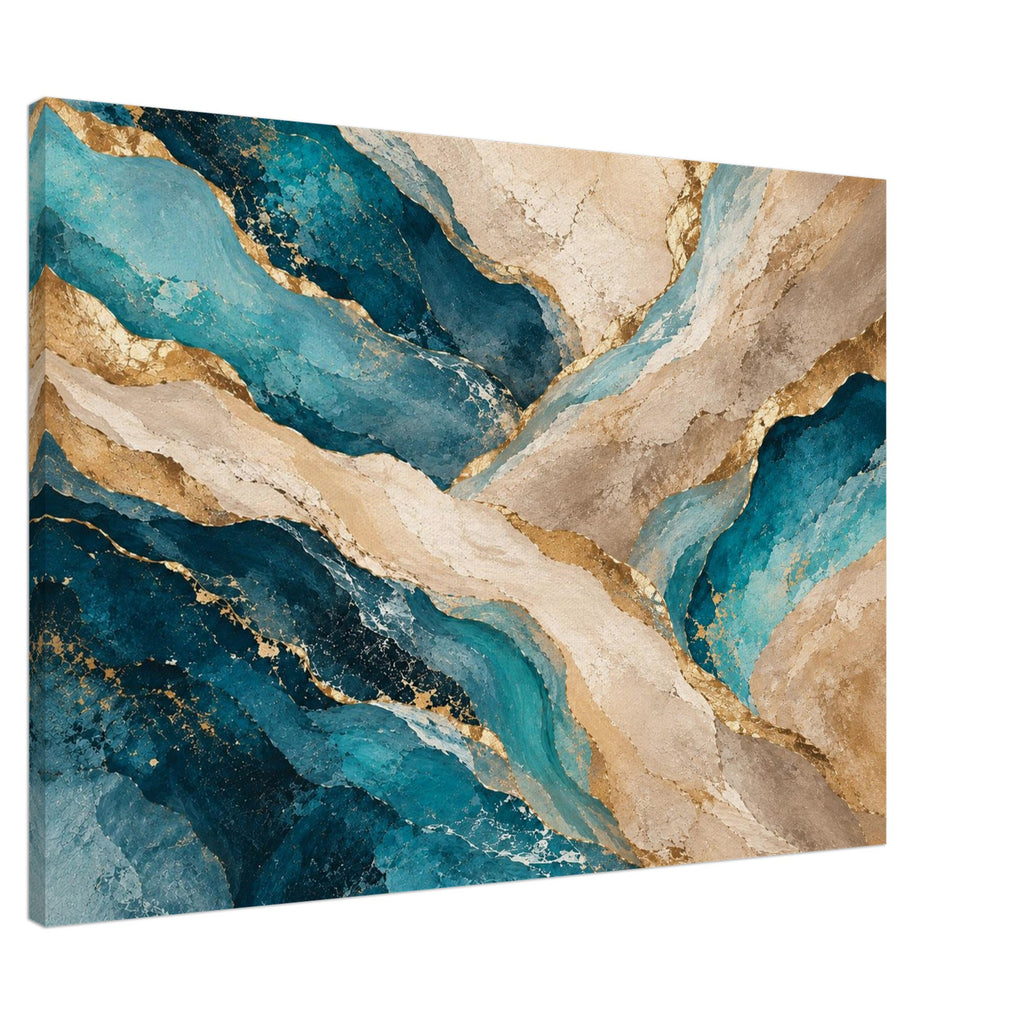 Blue & Terracotta – abstraktes Leinwandbild mit Goldakzenten