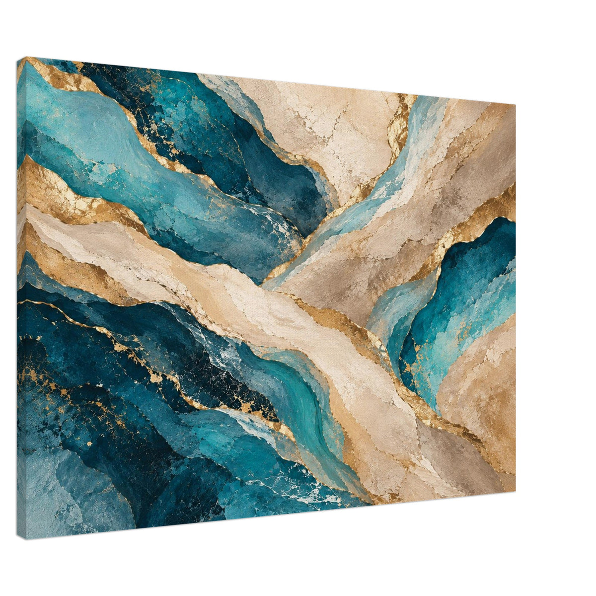 Blue & Terracotta – abstraktes Leinwandbild mit Goldakzenten