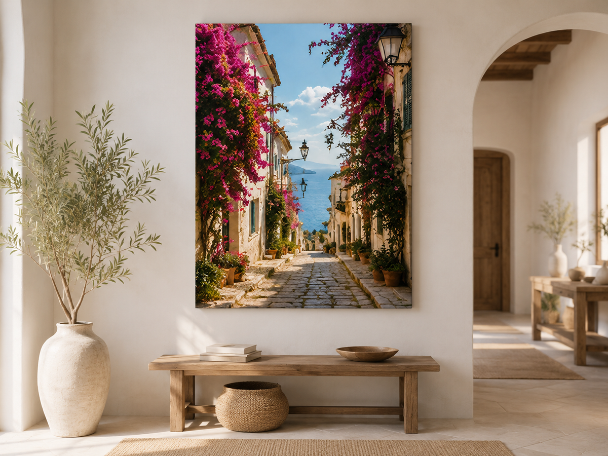 Mediterrane Gasse mit Bougainvillea – zusätzliche Ansicht