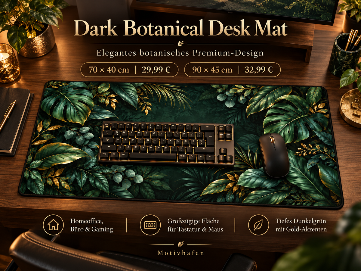 Dark Botanical Desk Mat Premium Arbeitsplatz