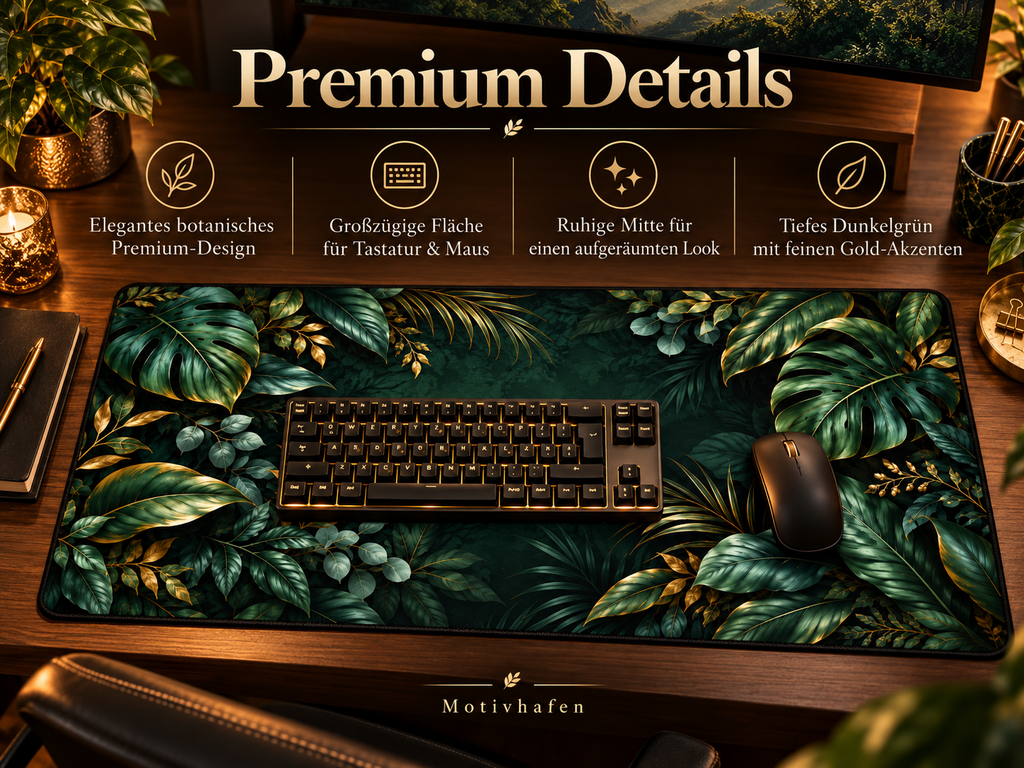 Dark Botanical Desk Mat im Premium Schreibtisch Setup