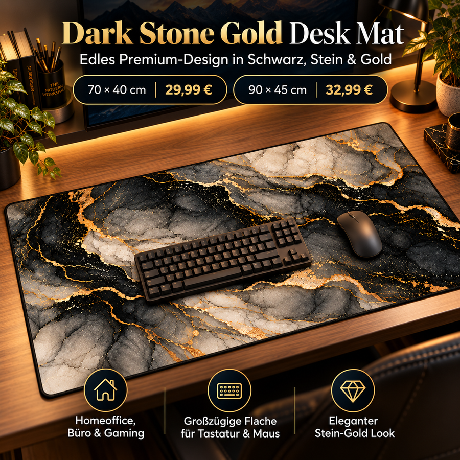 Dark Stone Gold Schreibtischunterlage – Schwarz Grau & Gold
