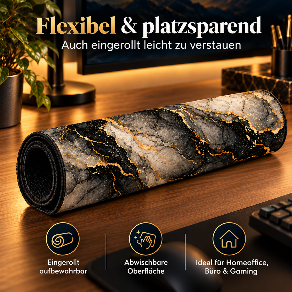 Dark Stone Gold Schreibtischunterlage flexibel und platzsparend