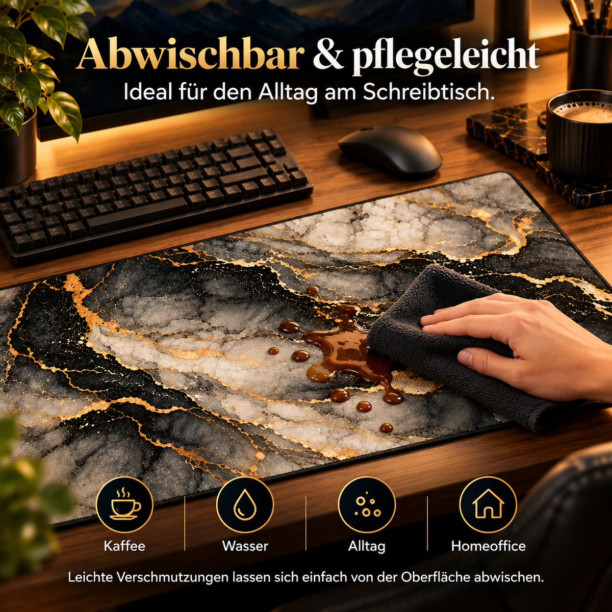 Dark Stone Gold Schreibtischunterlage abwischbar und pflegeleicht