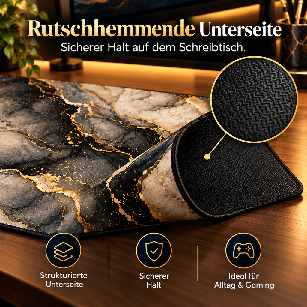 Dark Stone Gold Schreibtischunterlage mit rutschhemmender Unterseite