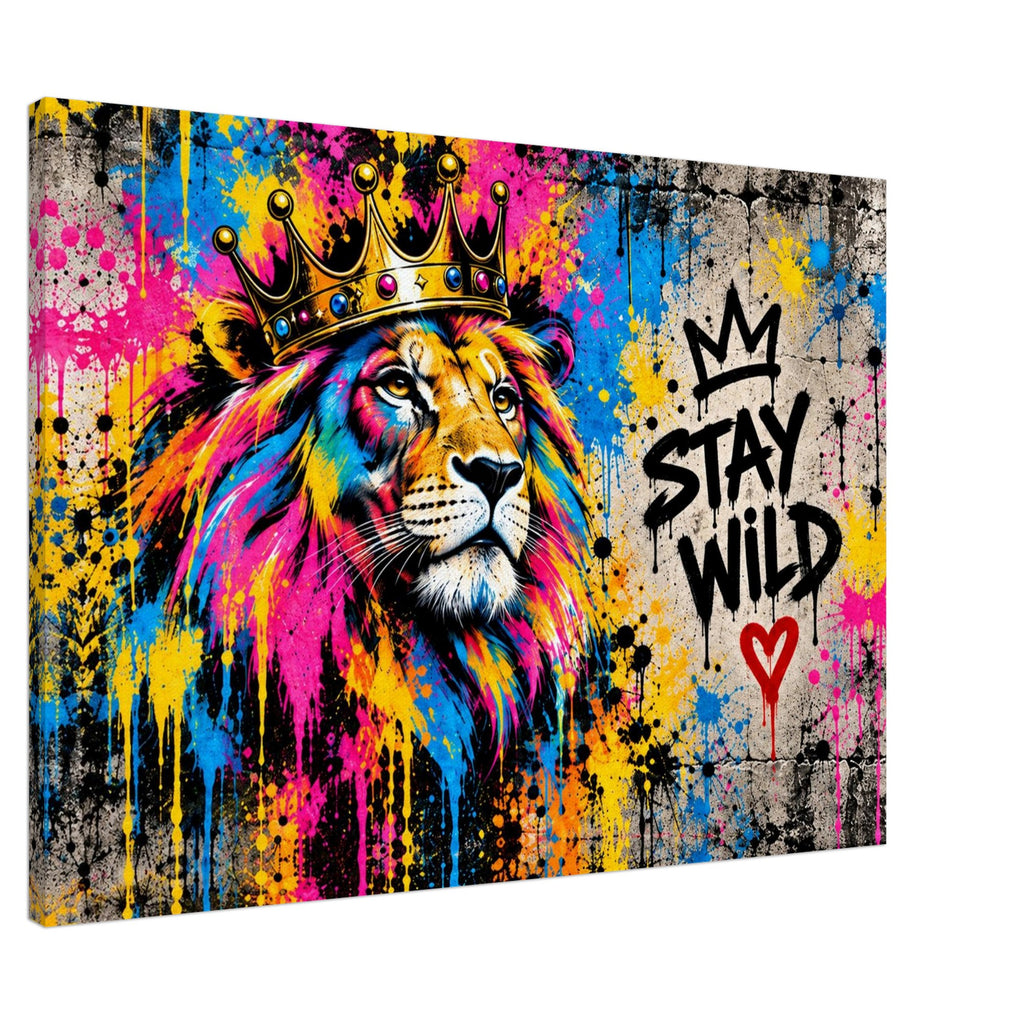 Bunter Löwe Stay Wild Leinwand – Produktansicht 9