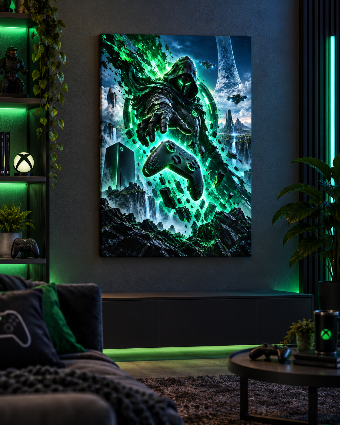 Grüner Cyber-Wächter – Gaming-Leinwandbild, Produktansicht 3