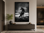 Schwarzes Pferd auf dem Berggipfel – Leinwandbild, Produktansicht 5