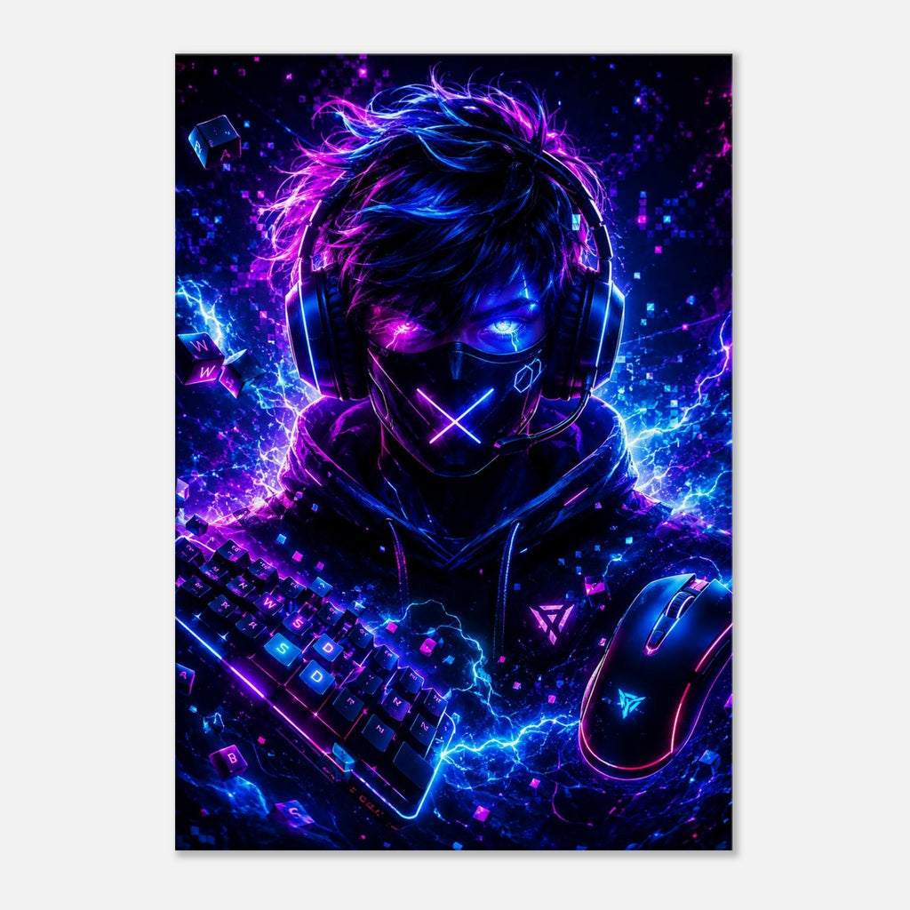 Cyber Gamer mit Headset – Neon-Leinwandbild, Produktansicht 1