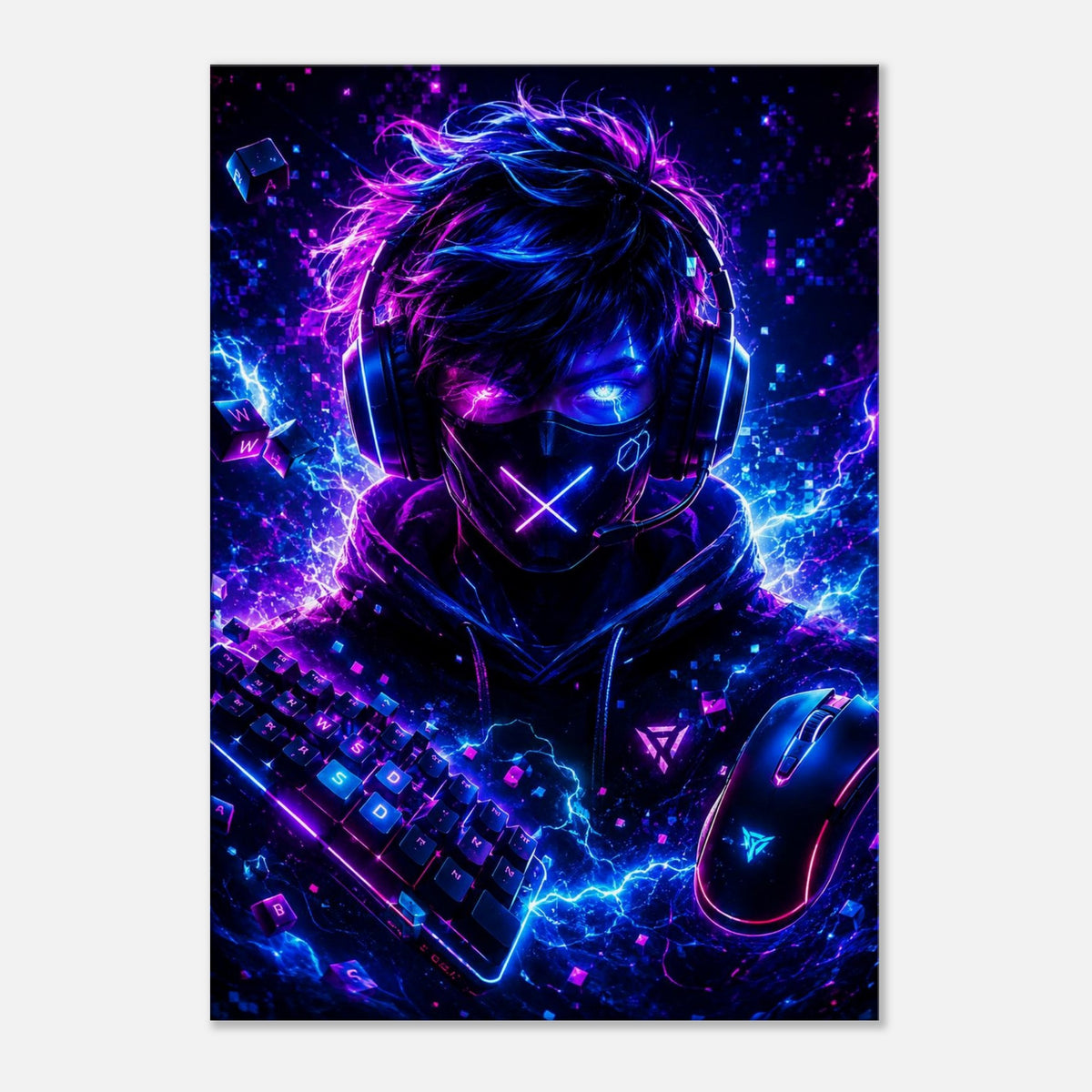Cyber Gamer mit Headset – Neon-Leinwandbild, Produktansicht 1
