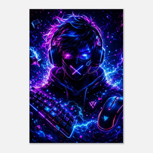 Cyber Gamer mit Headset – Neon-Leinwandbild, Produktansicht 1